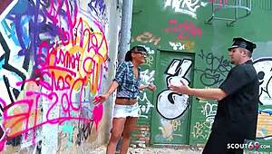 Dirty teen Jenny caught by old cop for rough outdoor anal pounding!