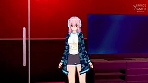 Super Sonico gets horny while modeling for you