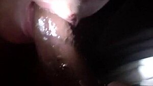 white hoe gives sloppy blowjob in car