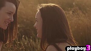 Petite teen models rip clothes for wild outdoor striptease action