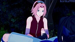 sakura haruno, naruko uzumaki, and sasuke uchiha having intense sex in naruto hentai 😈