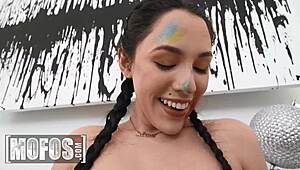 charles dera paints gf's face with cum.
