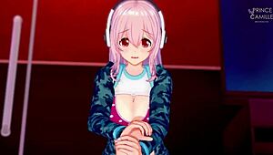 Super Sonico gets horny while modeling for you