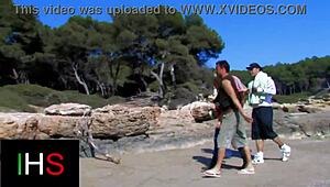Hey, check this wild foursome banging on the beach!