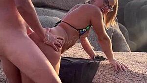 Meant to just give a blowjob but ended up going hard on nudist beach.