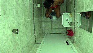 friend enters bathroom and fucks latina while she pees