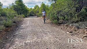 Bike ride in forest got so hot, ended up bent over real good, ya know