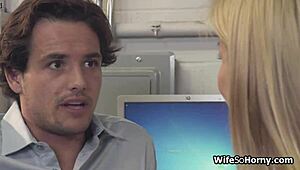 Milf boss checks out the NEW HARD COCK in warehouse storage