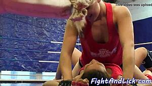 orally pleasured babe wrestles with lesbian glamour pussy lick.