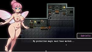 in lost lagoon harem hentai game ep 1, a cute naked fairy gets stuck in the prison key hole