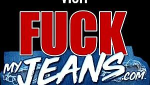 Clothed Brunette Shocked by Hardcore Anal Creampie in Tight Jeans