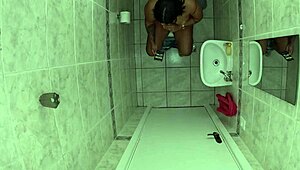 friend enters bathroom and fucks latina while she pees