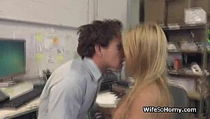 Milf boss checks out the NEW HARD COCK in warehouse storage