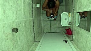 friend enters bathroom and fucks latina while she pees