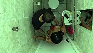 friend enters bathroom and fucks latina while she pees
