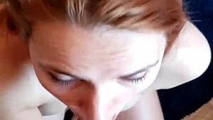 pov bj slut kneels for a messy facial cum shot.