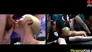 Heartbreaking Piss Drenched Ho Takes Facial in Wild Orgy