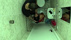 friend enters bathroom and fucks latina while she pees
