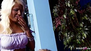 Sexy blonde Scarlett March gets roughly fucked and facialed by her client in leggings.