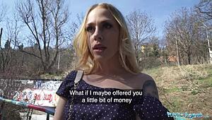 horny blonde flasher gets pussy creampied in public tunnel pov