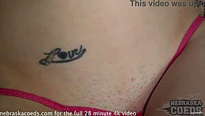 Gorgeous new girl goes topless for her first time on hotel sofa