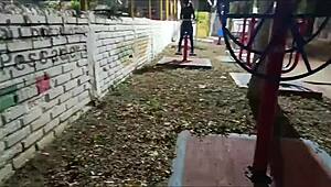 visiting my cute colombian neighbor at the park during her workout