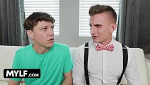 Stepmom enjoys double birthday banging from step-son and huge friend