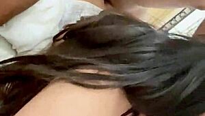 Penetrating and fingering my stepdaughter, she squirts hard the little brunette.