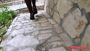 BabeSalicious enjoys footjob and facial in dungeon lingerie.