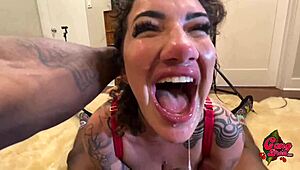 Roommate's girlfriend takes big black cock deep in her throat intensely