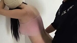 Quick public fuck with classmate in the entrance, cum in mouth