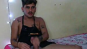 Solo boy flaunts his new pink dick