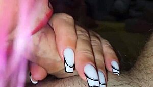 blonde girl next door fingers panties aside in bedroom close-up, cum on feet