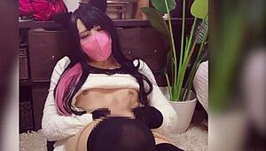 I Can't Believe This Cat-Eared Crossdresser Masturbates Live in String Panties!