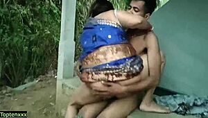 Hot aunty caught a thief and got wild in the garden for outdoor Indian sex