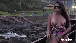 African Pornstar Masturbates Voyeuristically On The Beach