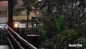 African Pornstar Masturbates Voyeuristically On The Beach