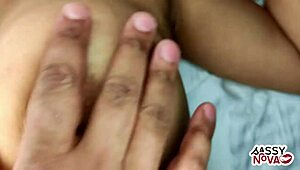 playing with perfect boobs pressed hard outdoors