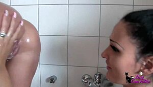 Two German teenagers enjoy showering together with soap and water