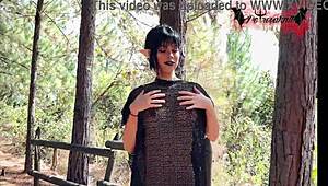 Gothic Elf Masturbating In The Forest With Dildo, Holy Hell!
