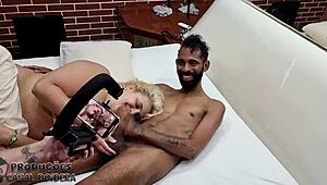 Chubby Brazilian BBW gives wild anal and facial in recording backstage