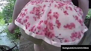 Hey, wanna see Sunny Lane finger her pussy outside?