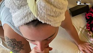 Horny Bitch Sucks On New Phone With Big Tits