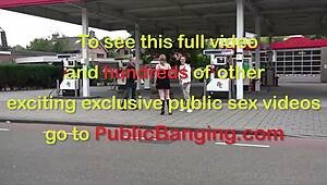 Very Pregnant Girl in Public Gangbang Threesome at Gas Station