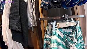 Fitting room sex with consultant ends in cum swallow