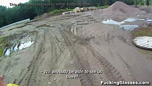 Emma, the coed with glasses, gets fucked hard on a construction site by her friend.
