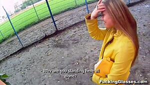 Emma, the coed with glasses, gets fucked hard on a construction site by her friend.