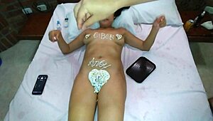 Hubby eats her cheating wife pussy with whipped cream on tits and cunt 😈