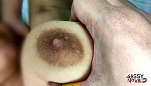 playing with perfect boobs pressed hard outdoors