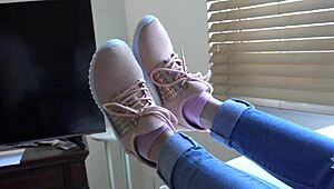 kristy's fresh sneakers spark wild fetish close-up action